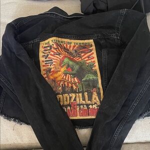 Black Denim Jacket with Godzilla Graphic